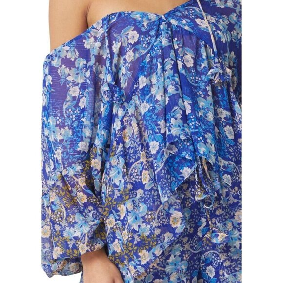 Misa Los Angeles‎ Joa Lapis Ombre Blue Floral Chiffon Blouse Multiple Sizes New - Picture 8 of 12
